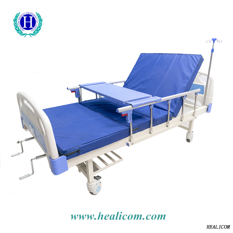 Best Price Medical Hospital Equipment DP-M002 ABS Adjustable Two-cranK Manual Patient Bed With Guardrail