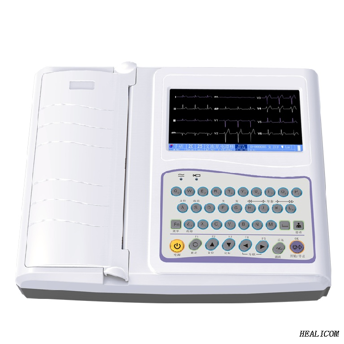 China HE-12A Medical Hospital Electrocardiograph Machine Portable 12 Channel 12 Lead Digital Color Display ECG Machine 